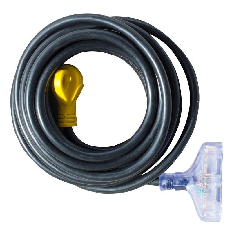Sportsman 25 ft. RV Camper Extension Cord with Male TT-30P 30 Amp Plug to 3-Split 5-15R Outlets - 807431