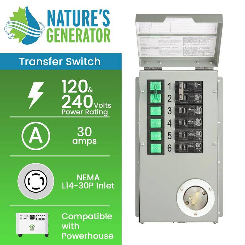NATURE'S GENERATOR Powerhouse 6-Circuit 240-Volt/30 Amp Manual Power Transfer Switch Kit - NGPHPTK