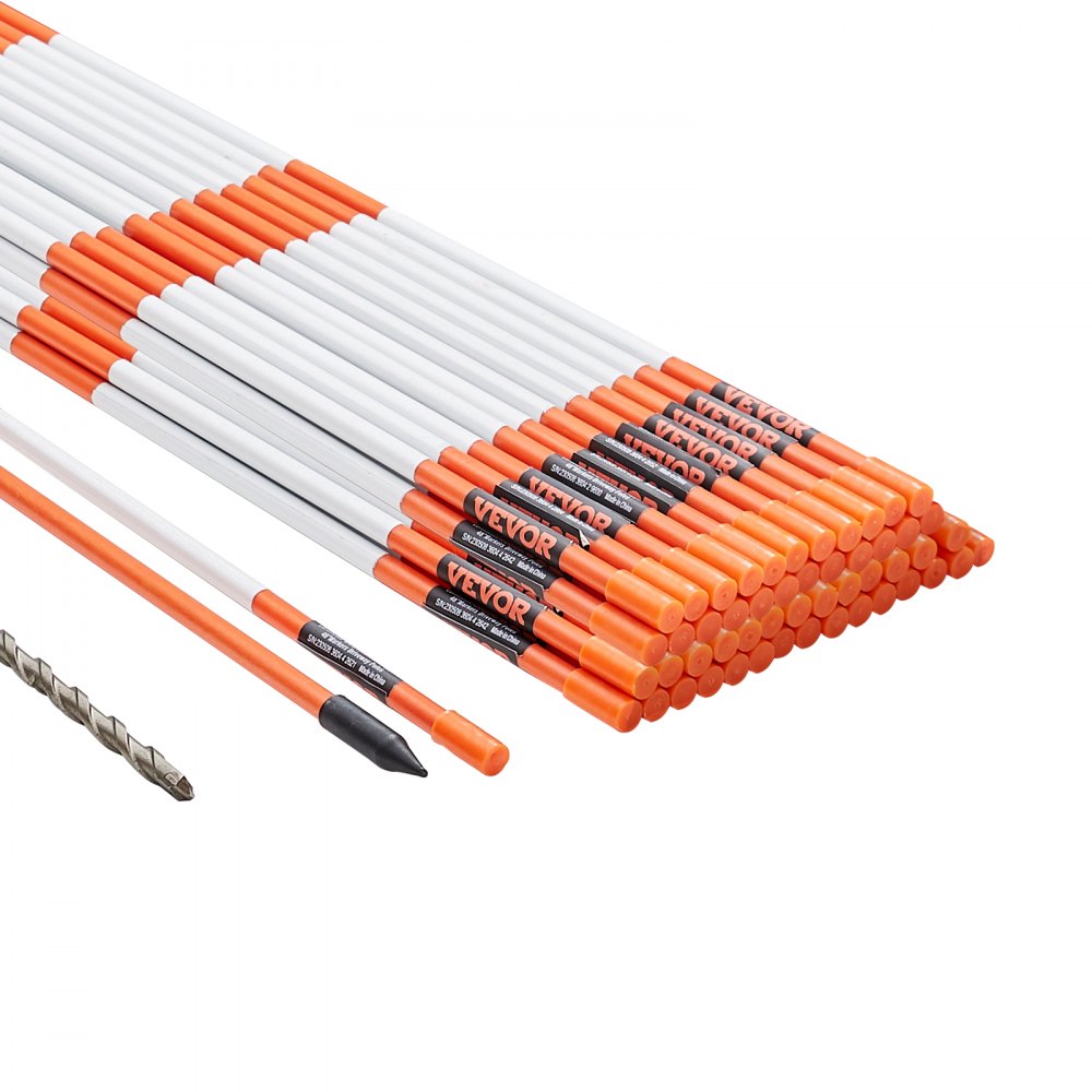 VEVOR Driveway Markers, 50 PCS 48 inch, 0.4 inch Diameter, Orange Fiberglass Poles Snow Stakes with Reflective Tape, 12" Steel Drill Bit & Protection Gloves for Parking Lots, Walkways Easy Visibility - CDBG48YCCS504M8BHV0