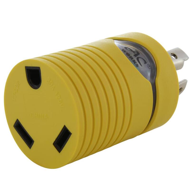 AC WORKS RV Generator Adapter NEMA L14-30P 30 Amp 125-Volt/250-Volt 4-Prong Locking Plug to RV TT-30R 30 Amp RV Female Connector - RVL1430TT