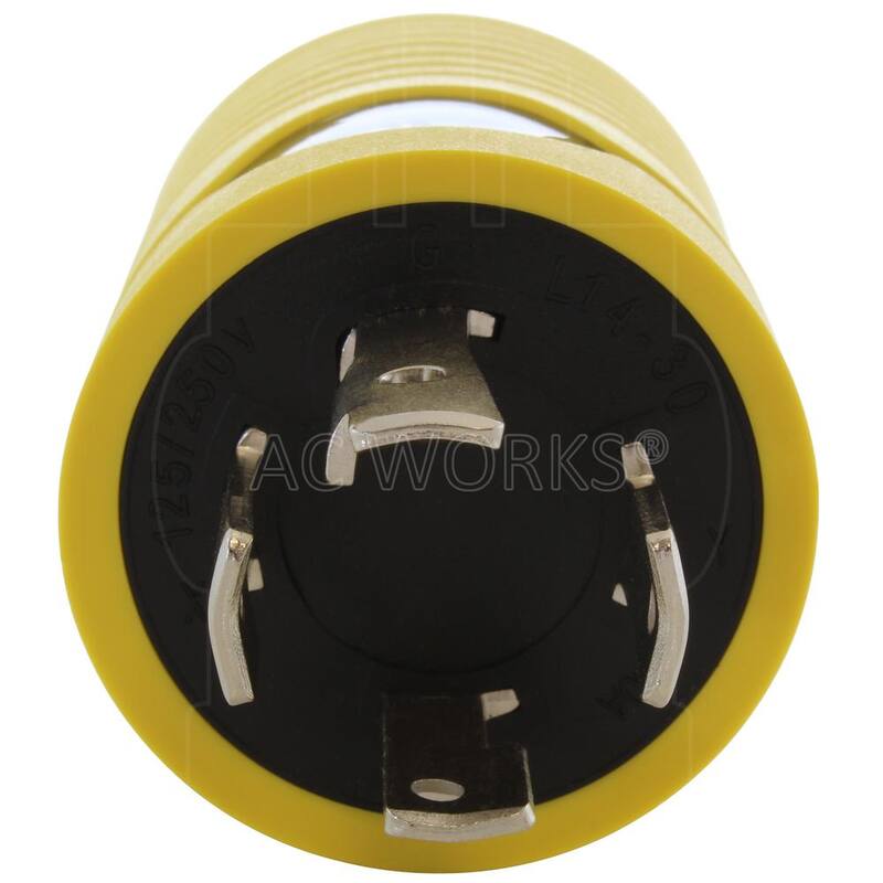 AC WORKS RV Generator Adapter NEMA L14-30P 30 Amp 125-Volt/250-Volt 4-Prong Locking Plug to RV TT-30R 30 Amp RV Female Connector - RVL1430TT