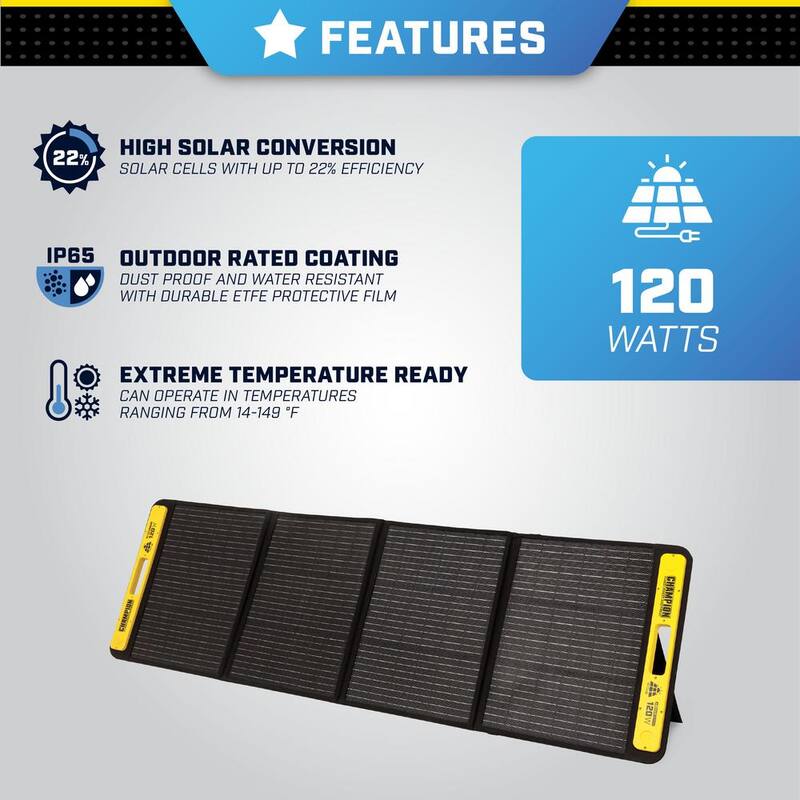 Champion Power Equipment 120-Watt Portable Foldable Solar Panels for Power Stations with Extension Cable and Kickstand - 201246