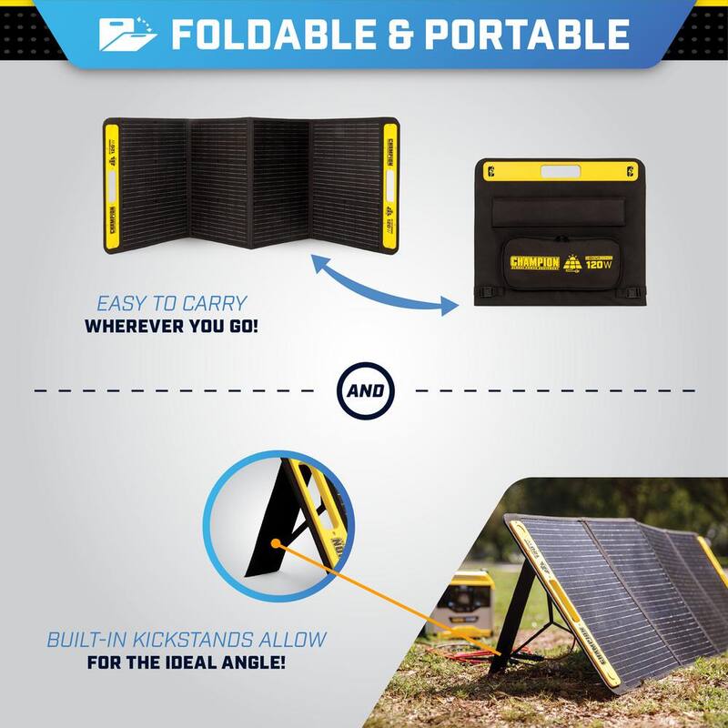 Champion Power Equipment 120-Watt Portable Foldable Solar Panels for Power Stations with Extension Cable and Kickstand - 201246