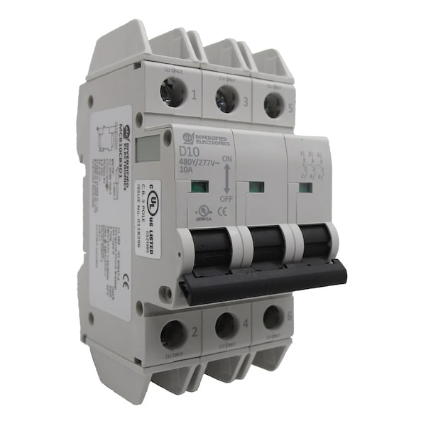 Atc Diversified Electronics Miniature Circuit Breaker, MCB Series, 10A, 3 Pole, D Curve - MCB10CB3D1