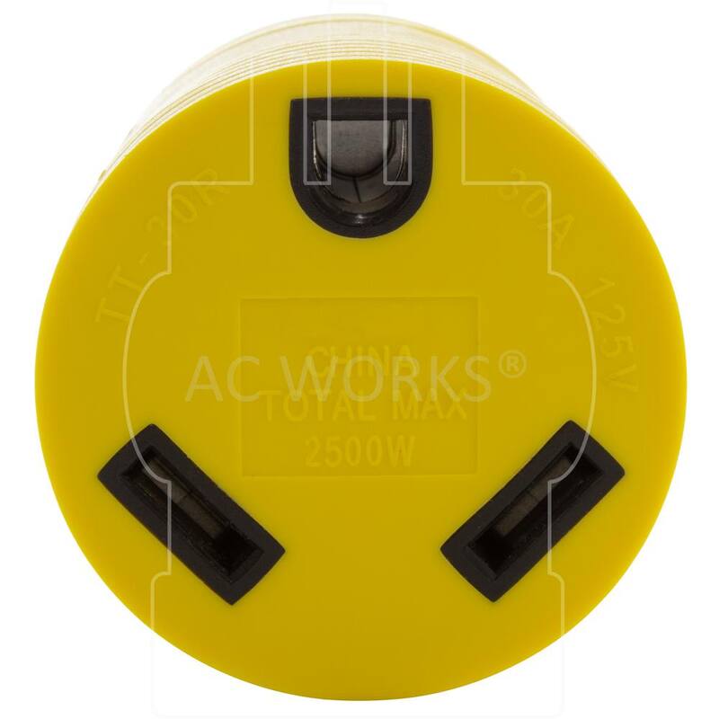AC WORKS RV Generator Adapter L5-20P 20 Amp 3-Prong Locking Plug to RV 30 Amp TT-30R Connector - RVL520TT