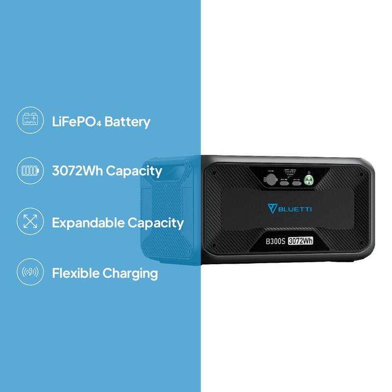 BLUETTI 3072Wh LiFePO4 Expansion Battery B300S Only Works with AC500, DC Power Source with 100-Watt USB-C, Outdoor Use - B300S-US-GY-BL-THDUS