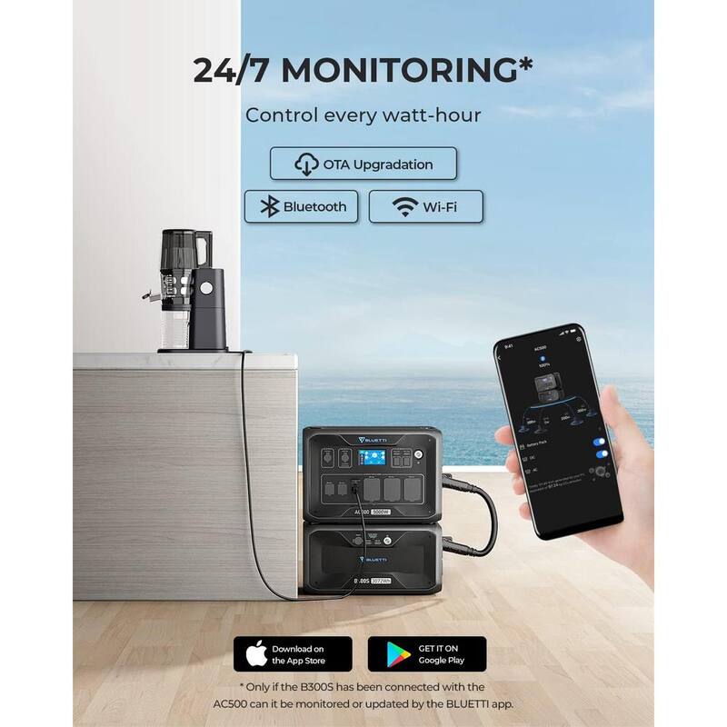 BLUETTI 3072Wh LiFePO4 Expansion Battery B300S Only Works with AC500, DC Power Source with 100-Watt USB-C, Outdoor Use - B300S-US-GY-BL-THDUS