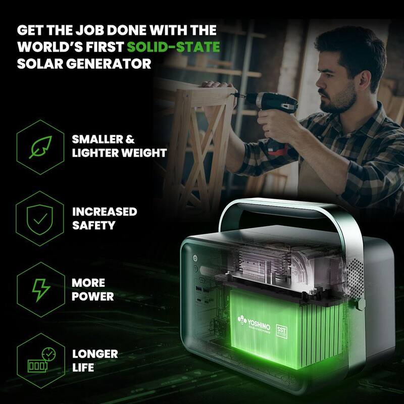 YOSHINO Solid-State Solar Battery Generator 660W (602Wh) Push-Button Start with 100W Portable Solar Panel, for Home, Camping - K6SP11