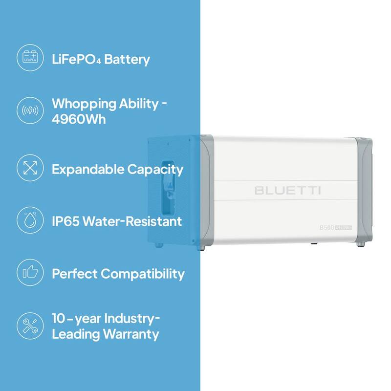 BLUETTI 4960Wh LiFePO4 Expansion Battery B500, Only Works with EP800 and EP900 Home Battery Backup System - B500-US-WH-BL-THDUS