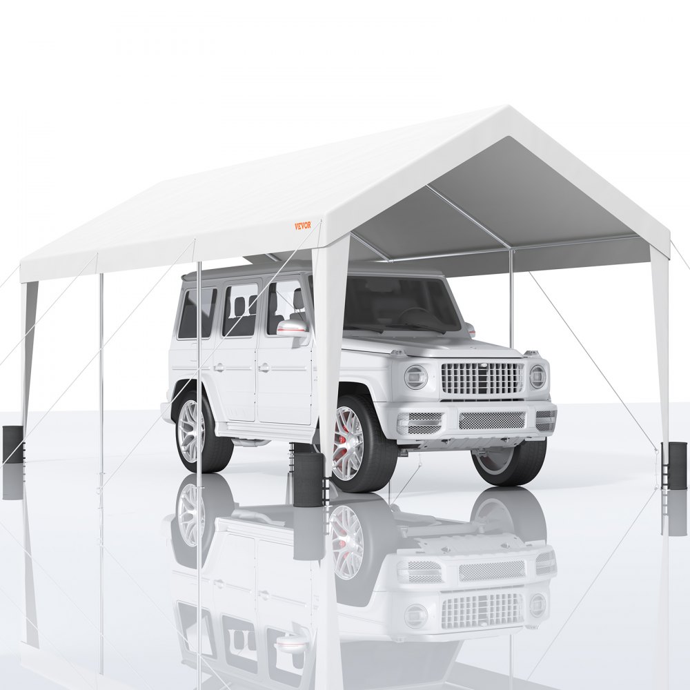 VEVOR Carport, 10x20 ft Heavy Duty Car Canopy Garage Boat Shelter Party Tent with 8 Reinforced Poles and 4 Weight Bags, UV Resistant Waterproof All-Season Tarp for SUV, F150, Car, Truck, Boat - KFSJS810X20FT3BYUV0