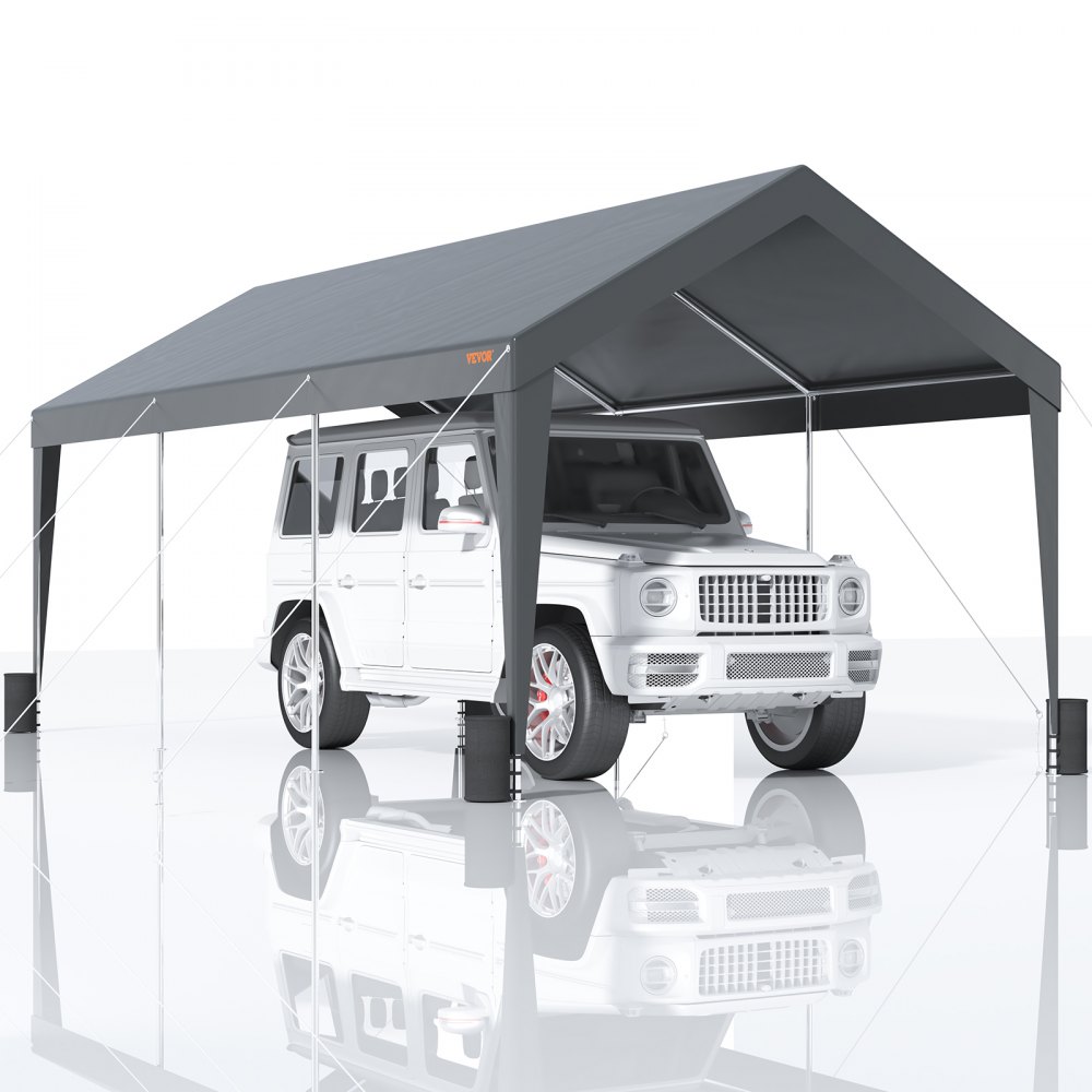 VEVOR Carport, Heavy Duty 10 x 20ft Car Canopy, Outdoor Garage Shelter with 8 Reinforced Poles and 4 Weighted Bags, UV Resistant Waterproof Instant Car Garage Tent for Party Garden Boat, Darkgray - KFSJS810X20FTCEM4V0