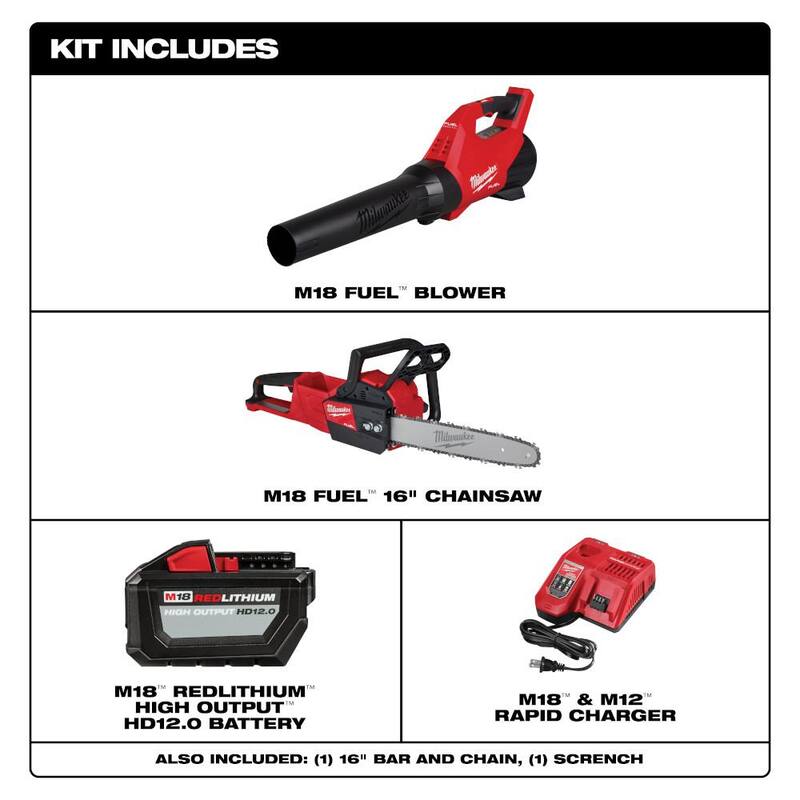 Milwaukee M18 FUEL 16 in. 18-Volt Lithium-Ion Brushless Cordless Electric Chainsaw w/M18 FUEL Blower Combo Kit (2-Tool) - 2727-21HDB