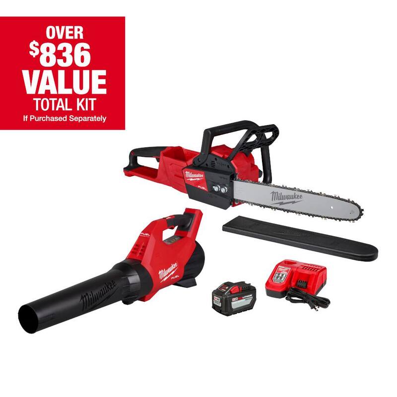 Milwaukee M18 FUEL 16 in. 18-Volt Lithium-Ion Brushless Cordless Electric Chainsaw w/M18 FUEL Blower Combo Kit (2-Tool) - 2727-21HDB