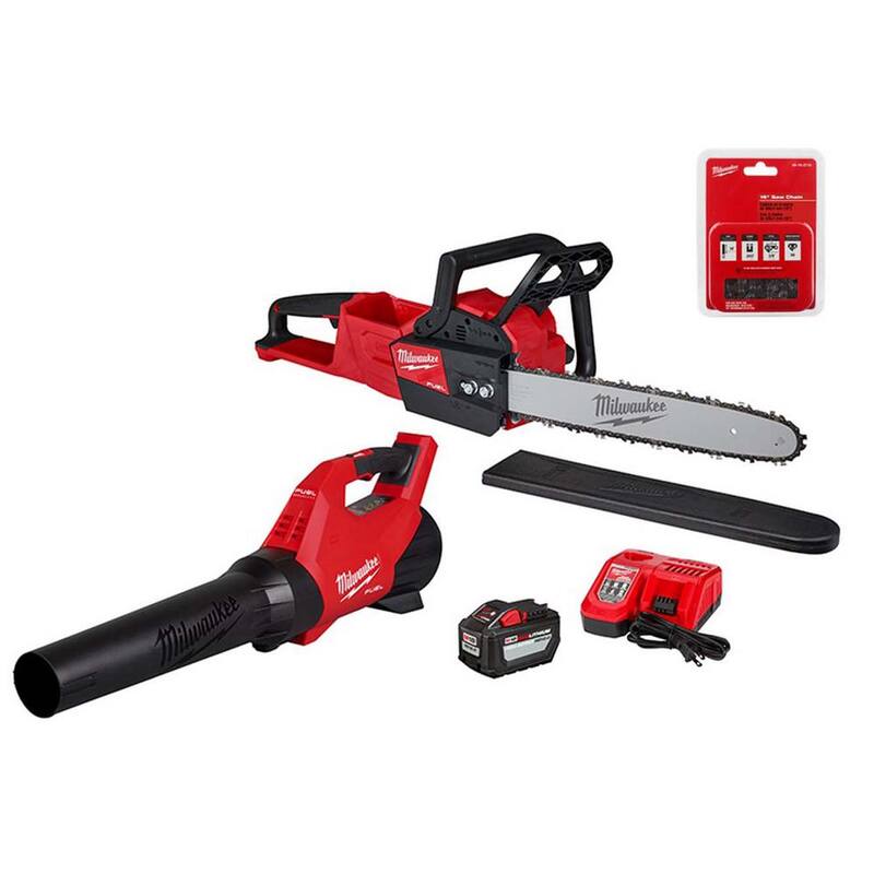Milwaukee M18 FUEL 16 in. 18-Volt Brushless Cordless Electric Chainsaw w/M18 Blower 12.0 Ah & Extra Chain Combo Kit (2-Tool) - 2727-21HDB-49-16-2715