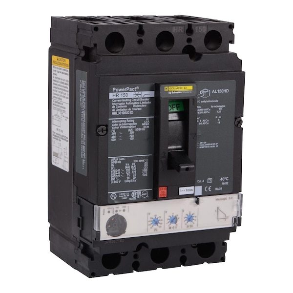 Square D Molded Case Circuit Breaker, HRA Series, 100A, 3 Pole, 600V AC, 200kA at 240V AC - HRL36100U31X