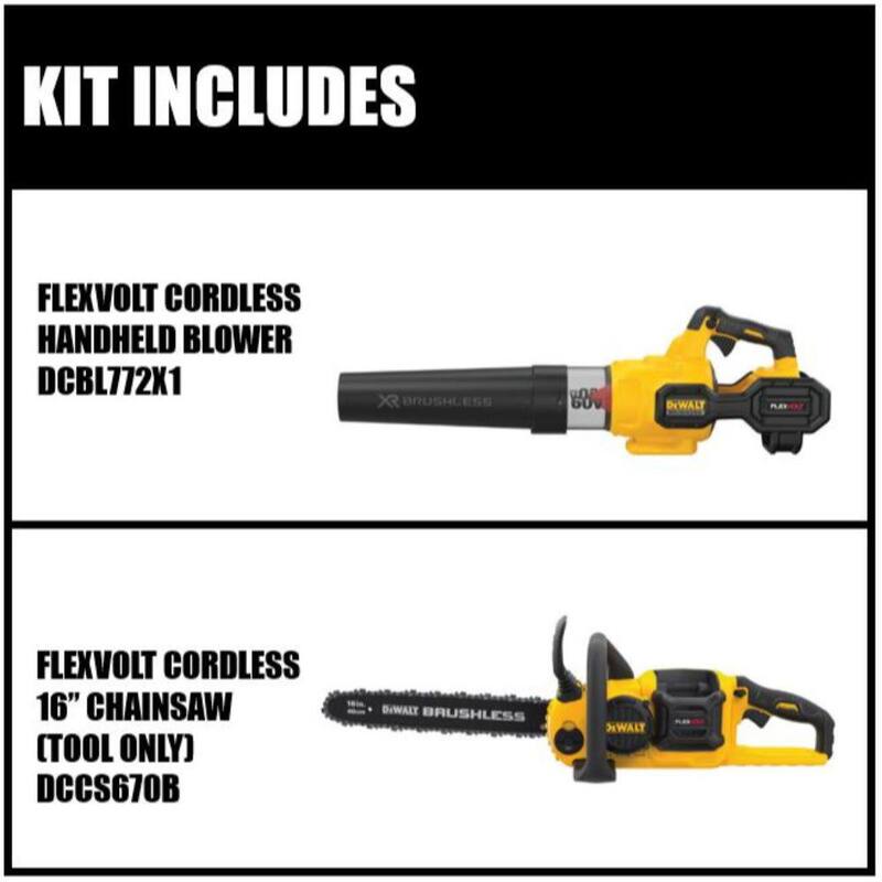 DEWALT 60V MAX 125 MPH 600 CFM Brushless Cordless Battery Powered Handheld Leaf Blower Kit & Cordless Chainsaw (Tool Only) - DCBL772X1W670B