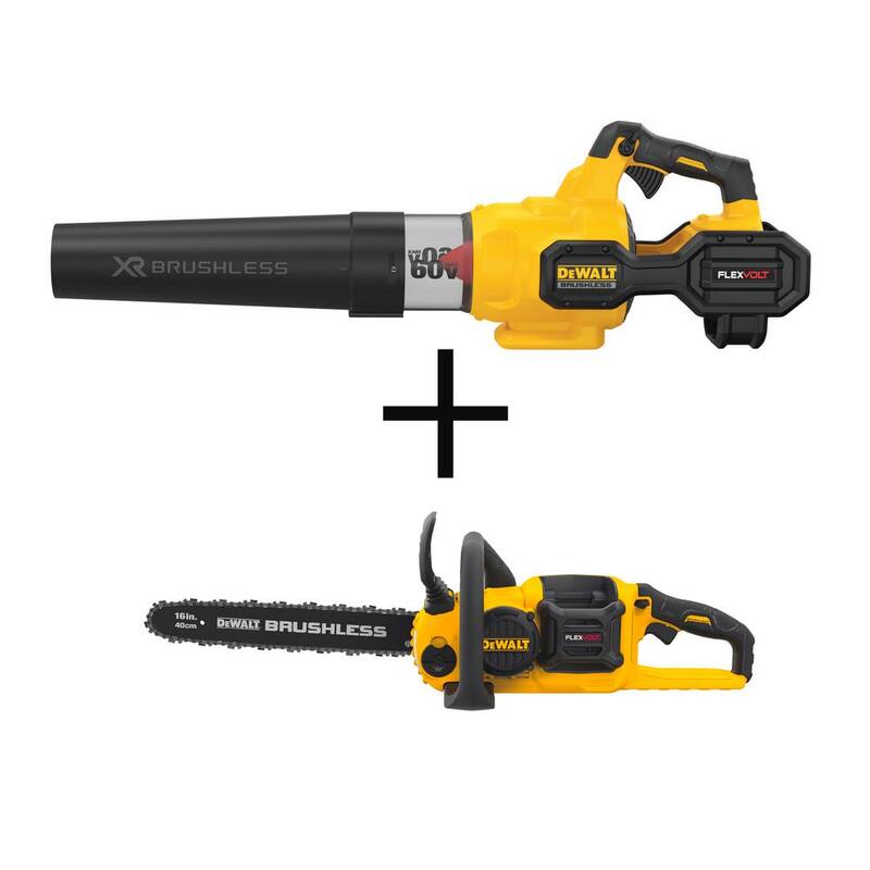 DEWALT 60V MAX 125 MPH 600 CFM Brushless Cordless Battery Powered Handheld Leaf Blower Kit & Cordless Chainsaw (Tool Only) - DCBL772X1W670B