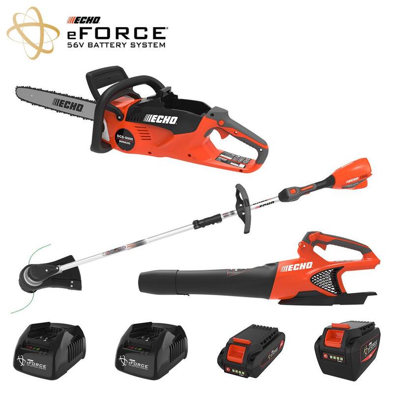 ECHO eFORCE 56V Cordless Battery String Trimmer, Blower & Chainsaw Combo Kit w/ 2.5Ah and 5.0Ah Battery and Charger (3-Tool) - V-ZAACAF