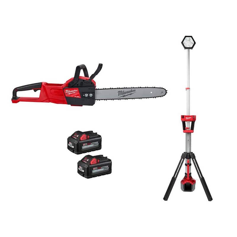 Milwaukee M18 FUEL 16 in. 18V Lith-Ion Brushless Battery Electric Chainsaw w/Rocket Dual Power Tower Light, Two 6Ah HO Batteries - 2727-20-2131-20-48-11-1862