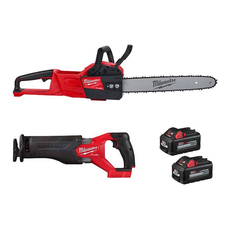 Milwaukee M18 FUEL 16 in. 18V Lithium-Ion Brushless Battery Electric Chainsaw w/Reciprocating Saw, Two 6Ah Batteries (2-Tool) - 2727-20-2821-20-48-11-1862