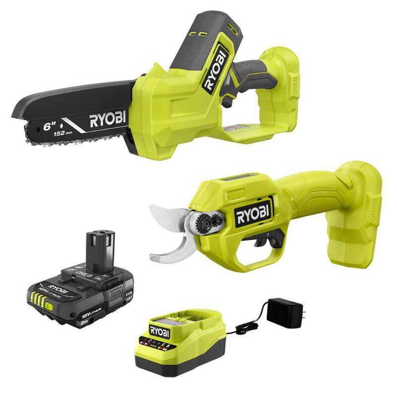 RYOBI ONE+ 18V 6 in. Cordless Battery Compact Pruning Mini Chainsaw and 18V Cordless Pruner with 2.0 Ah Battery and Charger - PCLCW01K-P2504BTL