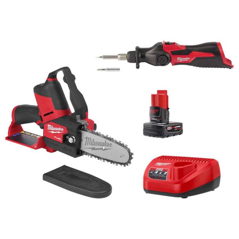 Milwaukee M12 FUEL 12V Lithium-Ion Brushless Battery 6 in. HATCHET Pruning Saw Kit w/Soldering Iron, 4.0 Ah Battery, Charger - 2527-21-2488-20