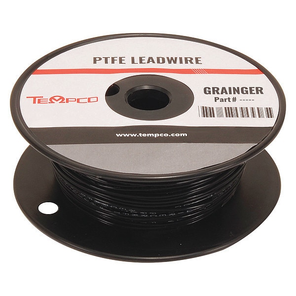 Tempco High Temp Lead Wire, PTFE, 16 AWG, Black, 100 ft - LDWR-1062