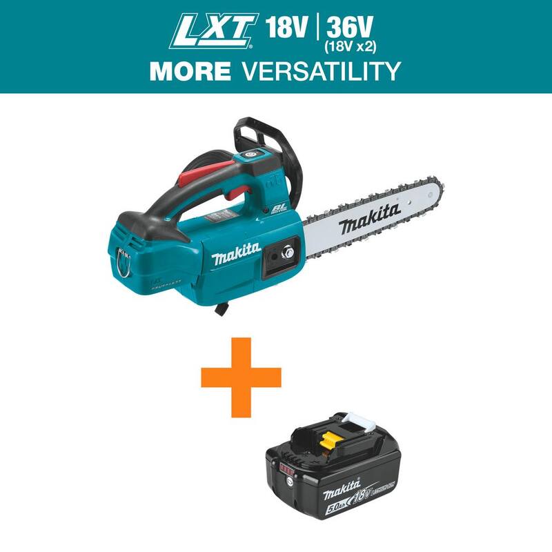 Makita LXT 10 in. 18V Lithium-Ion Brushless Battery Top Handle Chain Saw (Tool-Only) with 18V LXT 5.0 Ah Battery - XCU06Z-BL1850B