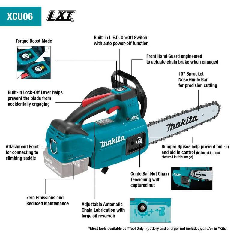 Makita LXT 10 in. 18V Lithium-Ion Brushless Battery Top Handle Chain Saw (Tool-Only) with 18V LXT 5.0 Ah Battery - XCU06Z-BL1850B