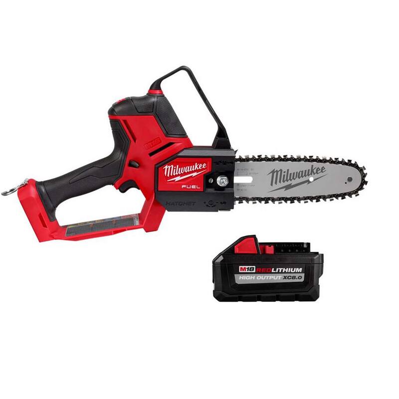Milwaukee M18 FUEL 8 in. 18V Lithium-Ion Brushless Electric Battery Chainsaw HATCHET Pruning Saw w/8.0 Ah XC High Output Battery - 3004-20-48-11-1880