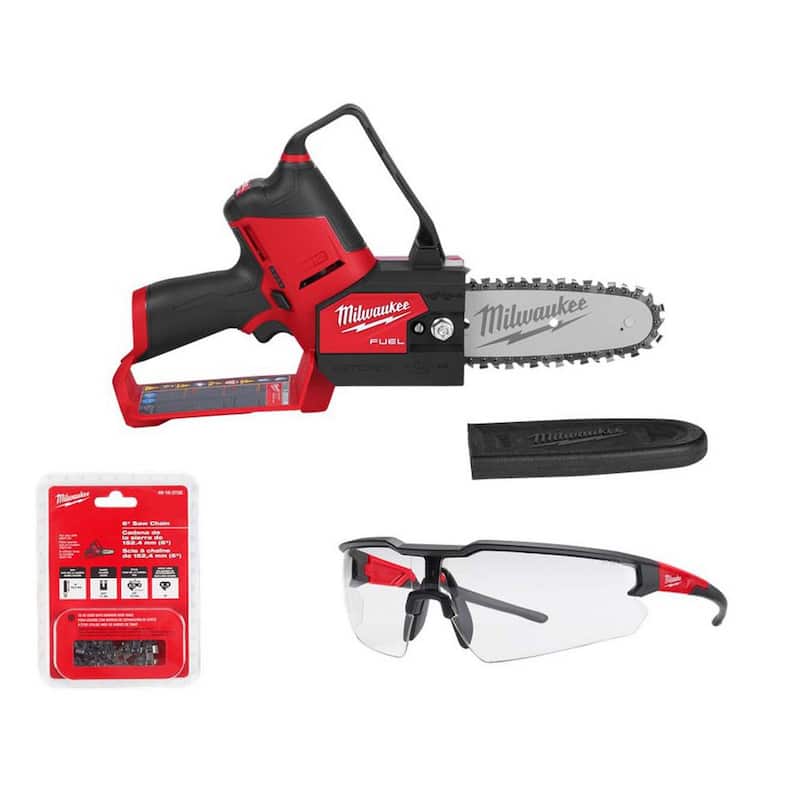 Milwaukee M12 FUEL 6 in. 12V Brushless Electric Battery Chainsaw Tool Only with Extra 6 in. Chain and Clear Safety Glasses - 2527-20-49-16-2732-48-73-2010