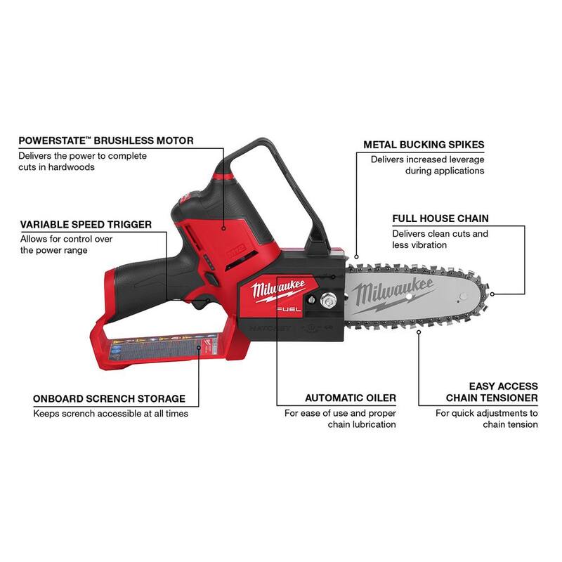 Milwaukee M12 FUEL 6 in. 12V Brushless Electric Battery Chainsaw Tool Only with Extra 6 in. Chain and Clear Safety Glasses - 2527-20-49-16-2732-48-73-2010