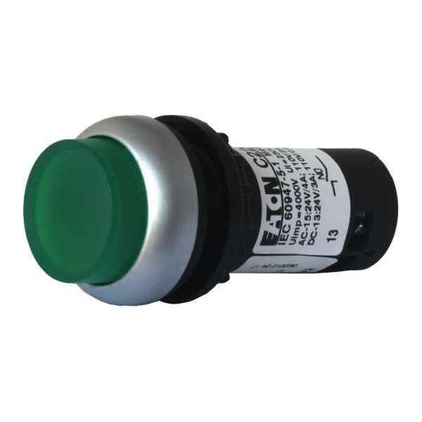 Botón pulsador iluminado de Eaton, 22mm, verde - C22-DLH-G-K10-24