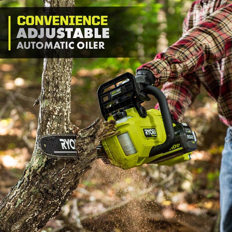 RYOBI 40V HP Brushless 14 in. Battery Chainsaw w/Extra Chain, Biodegradable Bar & Chain Oil, 4.0 Ah Battery & Charger - RY405100-CMB1