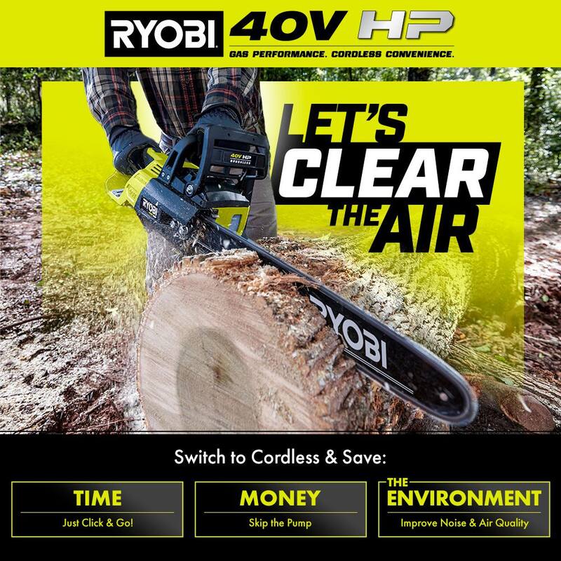 RYOBI 40V HP Brushless 14 in. Battery Chainsaw w/Extra Chain, Biodegradable Bar & Chain Oil, 4.0 Ah Battery & Charger - RY405100-CMB1