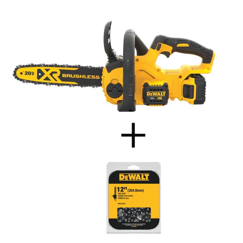 DEWALT 20V MAX 12in. Brushless Battery Powered Chainsaw Kit with (1) 5Ah Battery & Charger (45 Link) - DCCS620P1WDT612