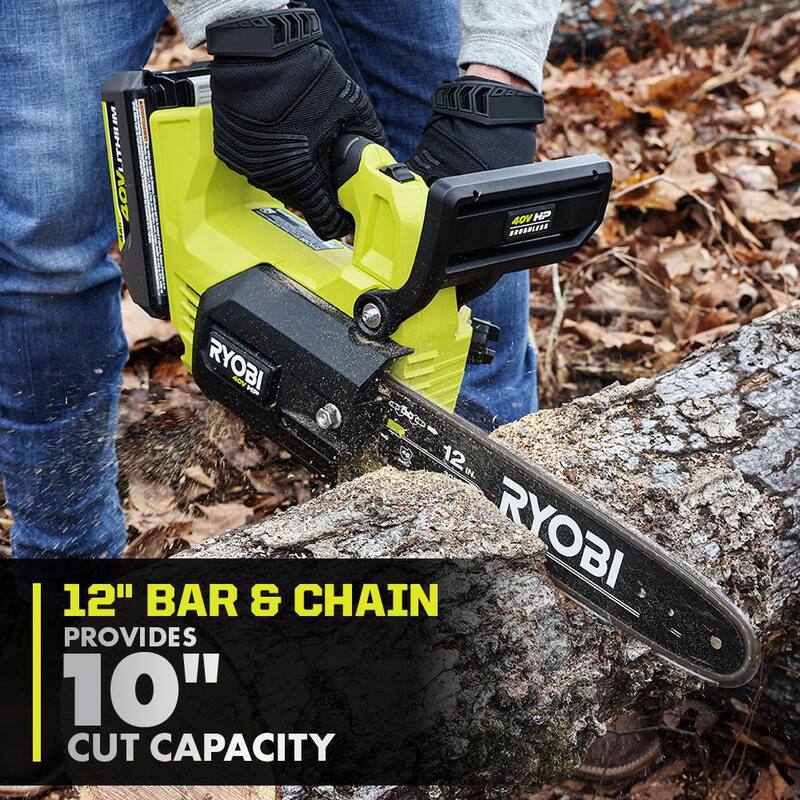 RYOBI 40V HP Brushless 12 in. Top Handle Battery Chainsaw, Extra Chain and Bar and Chain oil with 4.0 Battery and Charger - RY40590-RY12C1-RYBIO24