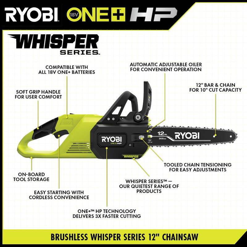 RYOBI ONE+ HP 18V Brushless Whisper Series 12 in. Battery Chainsaw & Pole Lopper w/ 6.0 Ah Battery & Charger - P2570-LP