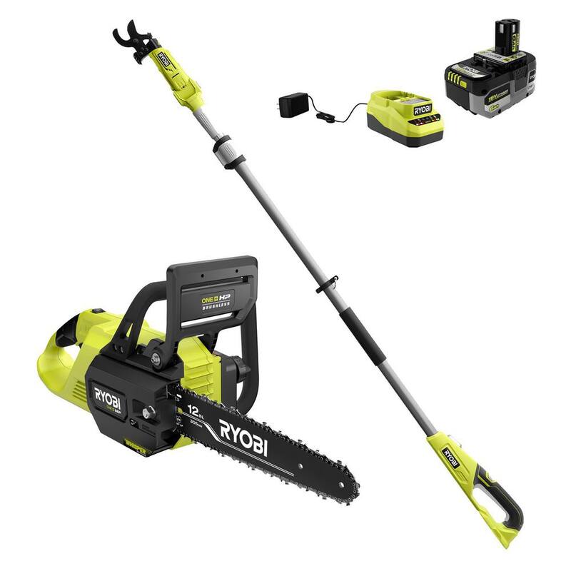 RYOBI ONE+ HP 18V Brushless Whisper Series 12 in. Battery Chainsaw & Pole Lopper w/ 6.0 Ah Battery & Charger - P2570-LP