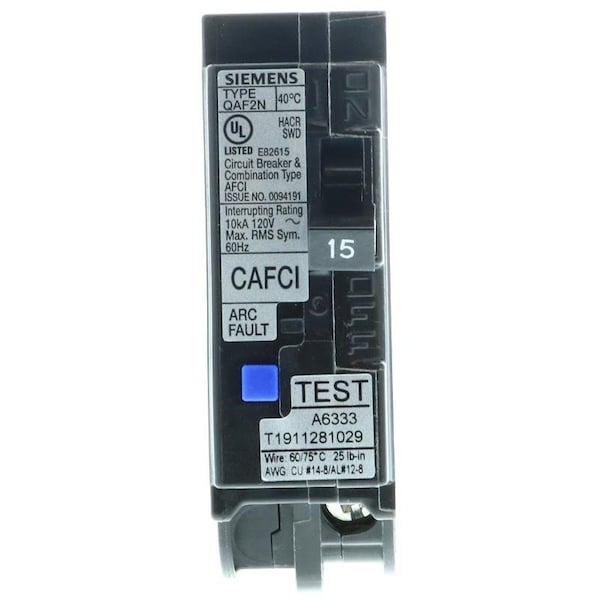 Siemens Combination Circuit Breaker, 15A, 1 Pole, 120V AC, 10kA at 120V AC - QA115AFCN
