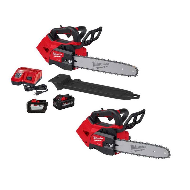 Milwaukee M18 FUEL 14 in. Top Handle 18V Lithium-Ion Brushless Cordless Chainsaw & 12 in. Top Handle Chainsaw/(2) Battery/Charger - 2826-22T-2826-20C
