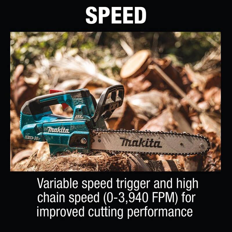 Makita 14 in. 18-Volt X2 (36-Volt) LXT Lithium-Ion Brushless Top Handle Chain Saw with Bonus 18V Dual Port Rapid Charger - XCU08Z-DC18RD