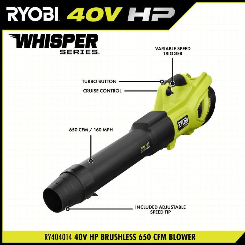 RYOBI 40V HP Brushless 14 in. Battery Chainsaw and 650 CFM Cordless Battery Leaf Blower with 4.0 Ah Battery and Charger - RY405010BTL-RY404014K