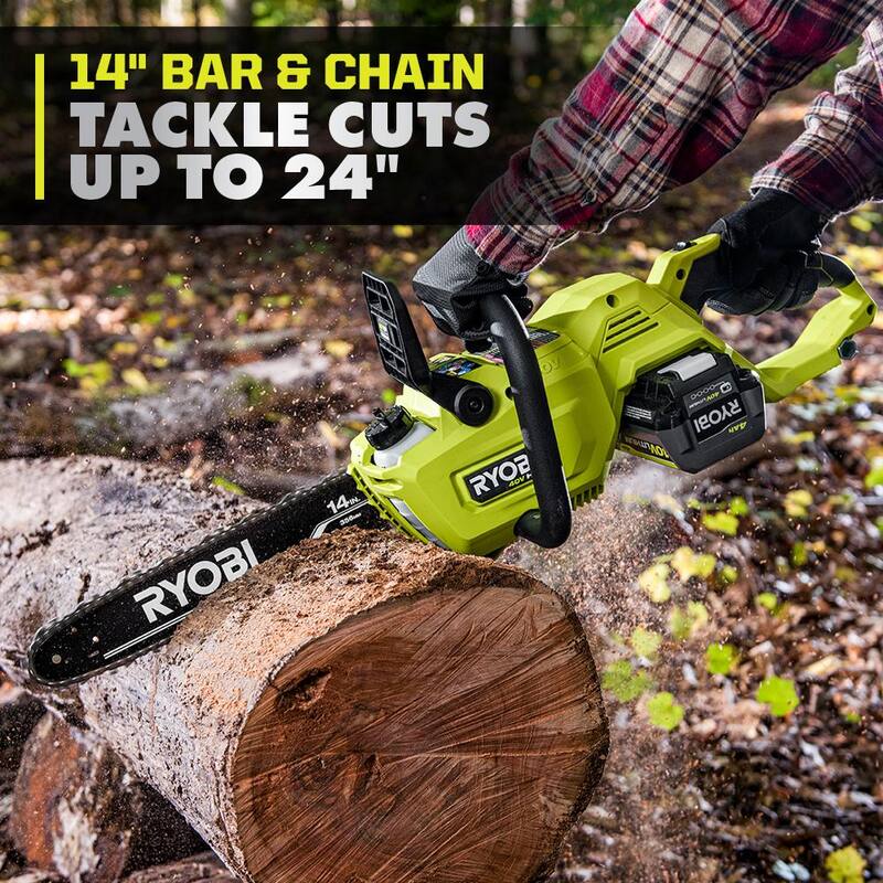 RYOBI 40V HP Brushless 14 in. Battery Chainsaw and 650 CFM Cordless Battery Leaf Blower with 4.0 Ah Battery and Charger - RY405010BTL-RY404014K
