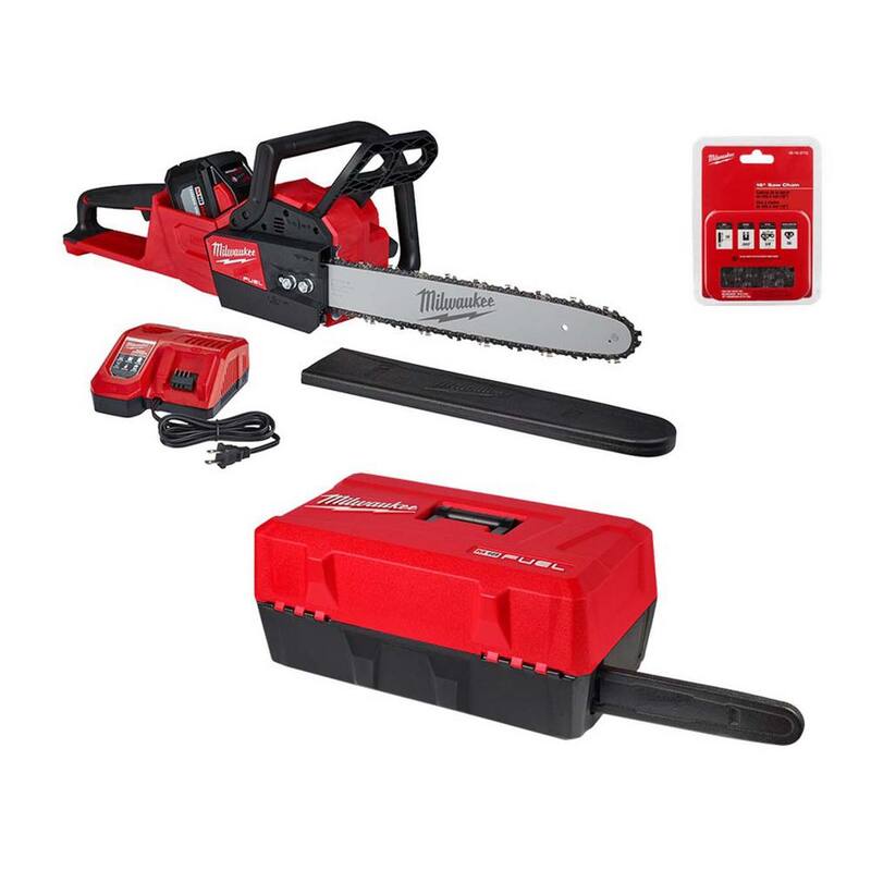 Milwaukee M18 FUEL 16 in. 18V Lithium-Ion Battery Brushless Cordless Chainsaw Kit w/12.0 Ah Battery, Charger, Case, Chain - 2727-21HD-49-16-2747-49-16-2715