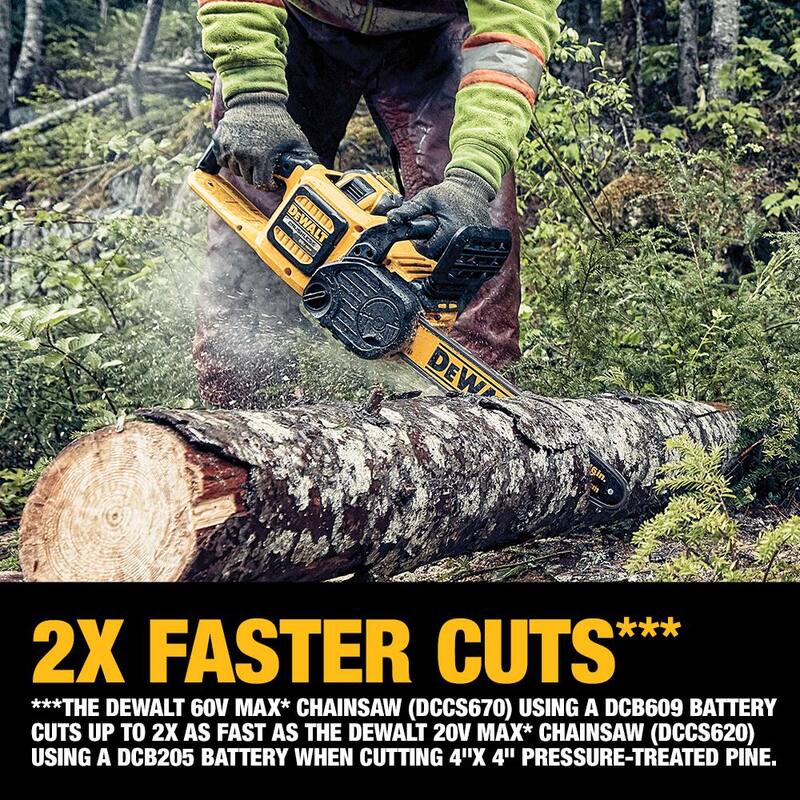 DEWALT 60V MAX 16in. Brushless Battery Powered Chainsaw Kit with (1) FLEXVOLT 2Ah Battery & Charger (56 Link) - DCCS670T1WT616T