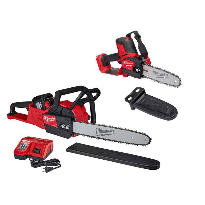 Milwaukee M18 FUEL 16 in. 18V Lithium-Ion Battery Brushless Cordless Chainsaw Kit w/12.0Ah Battery & M18 FUEL HATCHET (2-Tool) - 2727-21HD-3004-20