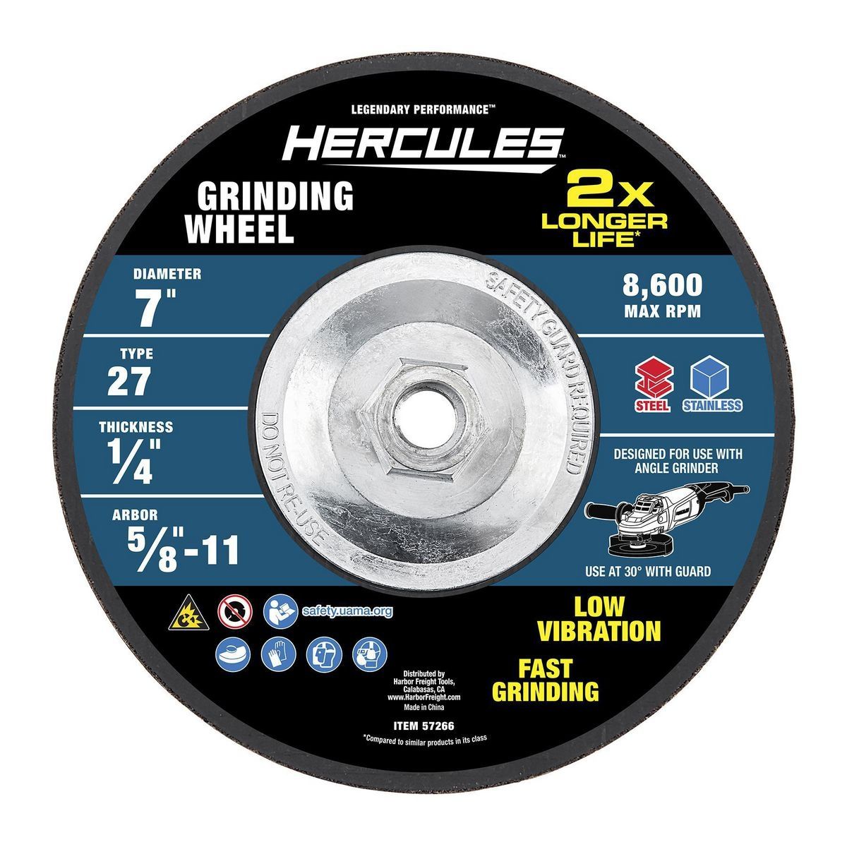 Hércules 7 pulgadas x 1/4 pulgadas x 5/8 pulgadas -11 UNC Tipo 27 Rueda de desbaste de metal - 57266