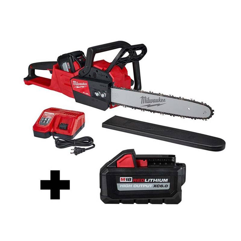Milwaukee M18 FUEL 16 in. 18V Lithium-Ion Brushless Battery Chainsaw Kit with M18 High Output 6.0 Ah Battery - 2727-21HD-48-11-1865