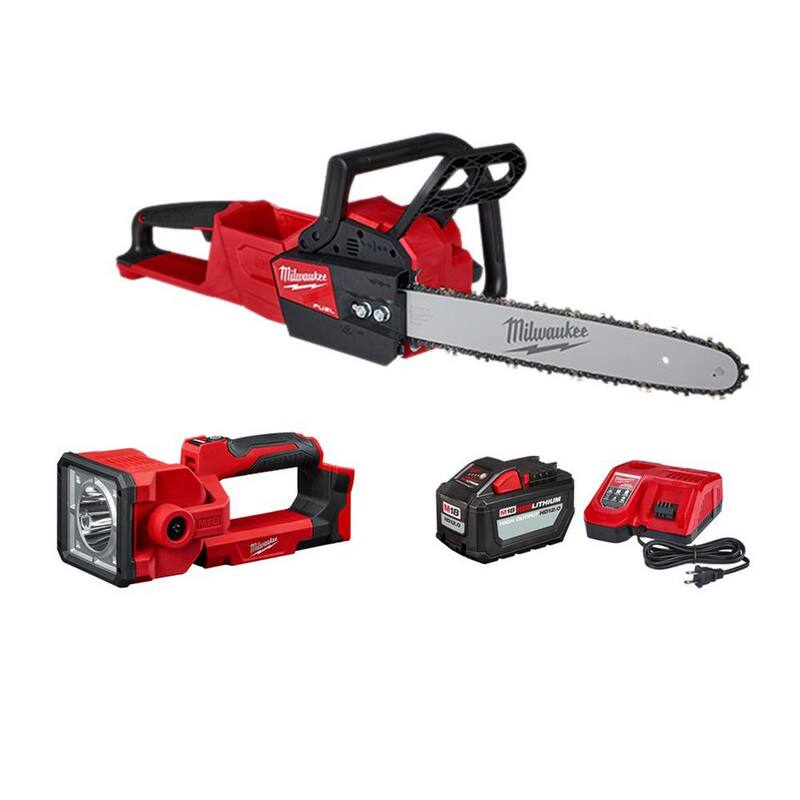 Milwaukee M18 FUEL 16 in. 18V Lithium-Ion  Brushless Battery Chainsaw Kit with M18 1250 Lumens Search Light (2-Tool) - 2727-21HD-2354-20